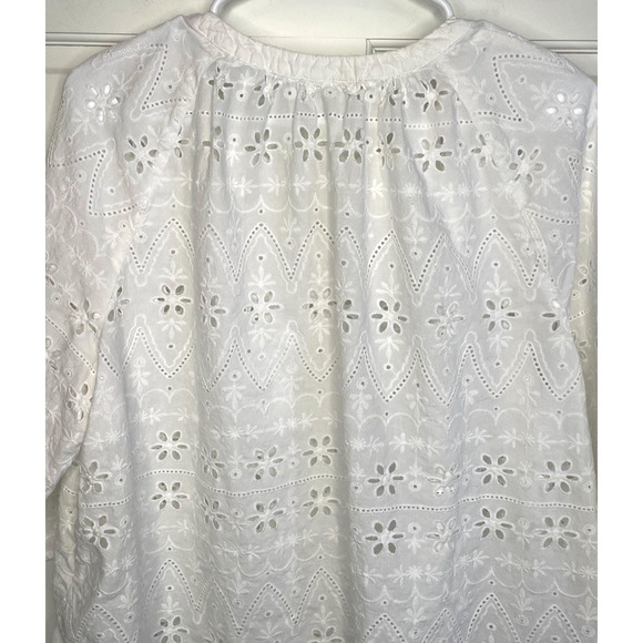 J. Jill Women's White Cotton Embroidered Eyelet Peasant Top Sz XL Coquette Boho - Picture 6 of 11